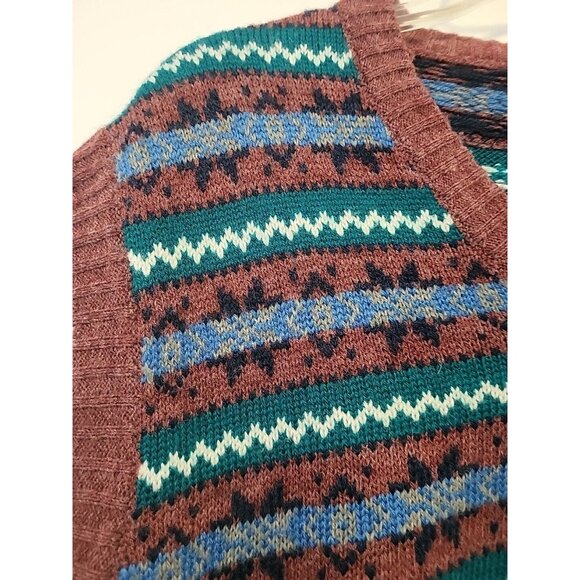Vintage Men's Arrow Fairisle Vest V Neck Burnt Orange Green Blue XL - Picture 3 of 7
